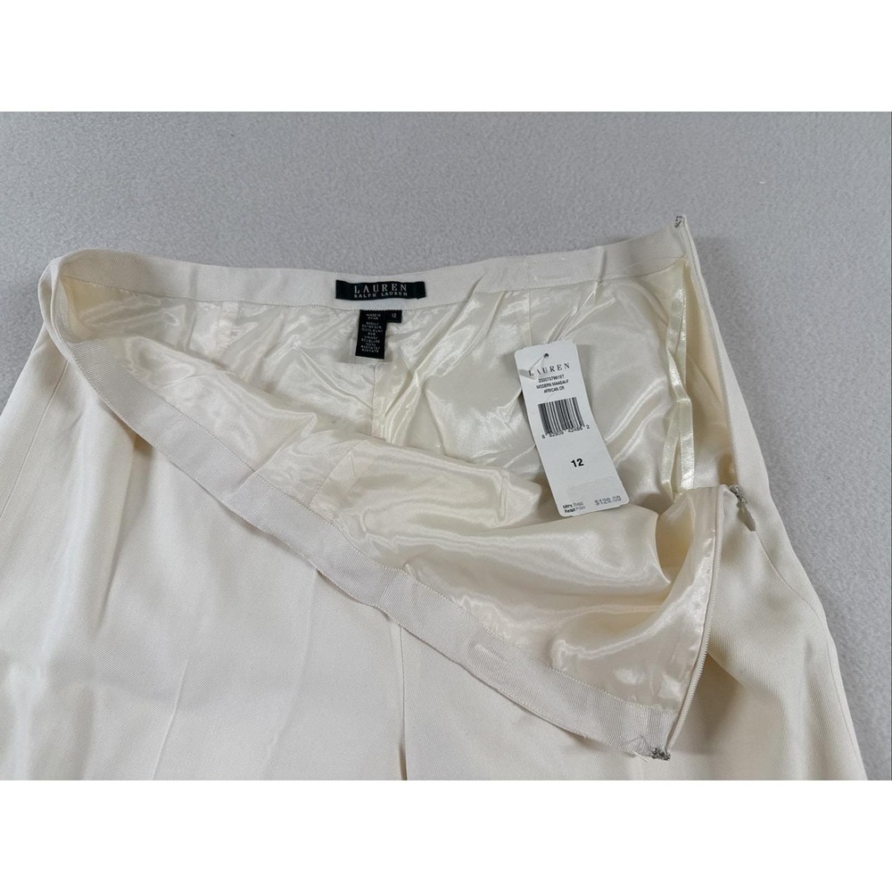 Vtg Lauren Ralph Lauren 100% Silk Wide Leg Pants Ivory Sz 12 Career Office New - Picture 4 of 15